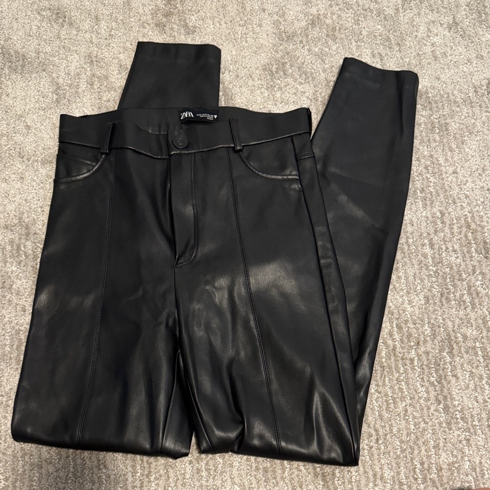 Zara Black Faux Leather Pants